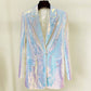 BLING BLING Long Sleeve Blazer Coat and Shorts Suit Set Sparkly Two Piece Suit