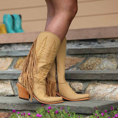 Women's Boots Cowboy Boots Mid Calf Boots Tassel Chunky Heel Bootie