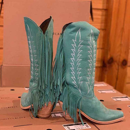 Women's Boots Cowboy Boots Mid Calf Boots Tassel Chunky Heel Bootie