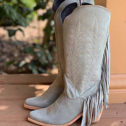 Women's Boots Cowboy Boots Mid Calf Boots Tassel Chunky Heel Bootie