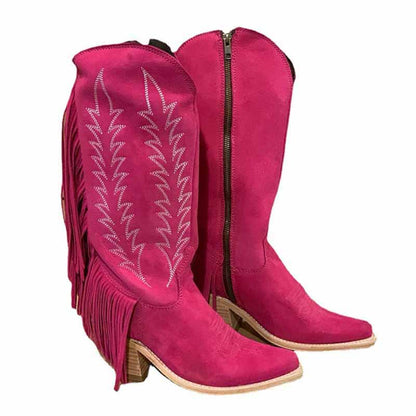 Women's Boots Cowboy Boots Mid Calf Boots Tassel Chunky Heel Bootie