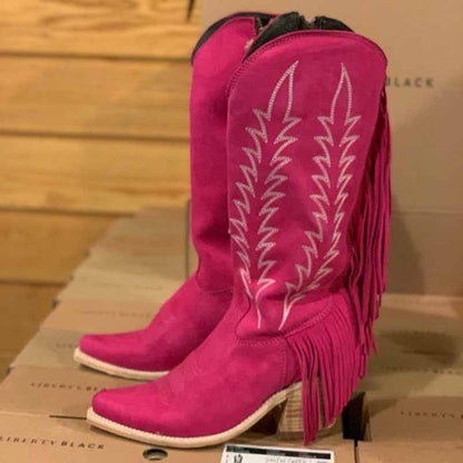 Women's Boots Cowboy Boots Mid Calf Boots Tassel Chunky Heel Bootie