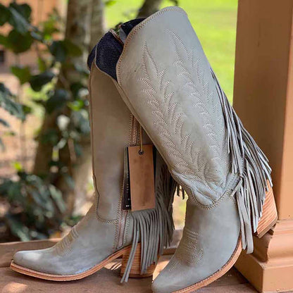 Women's Boots Cowboy Boots Mid Calf Boots Tassel Chunky Heel Bootie