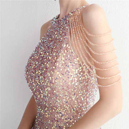 Women Wedding Sequin Dress Sleeveless Maxi Long Dress Formal Evening Prom Gowns S-4XL