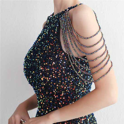 Women Wedding Sequin Dress Sleeveless Maxi Long Dress Formal Evening Prom Gowns S-4XL