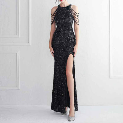 Women Wedding Sequin Dress Sleeveless Maxi Long Dress Formal Evening Prom Gowns S-4XL