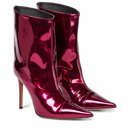 Women pearlite layer pointed toe heeled ankle boots