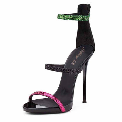 Womens Ankle Strap Stiletto Open Toe Sandals Sexy Triple Strappy High Heels