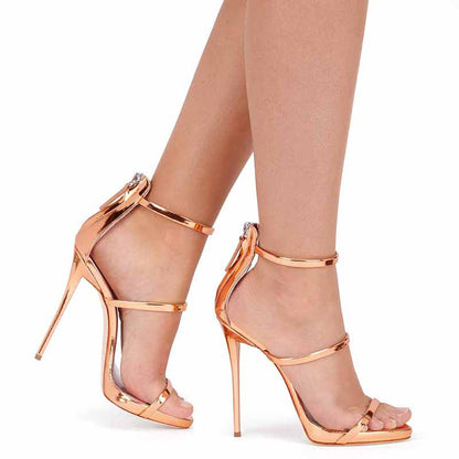Womens Ankle Strap Stiletto Open Toe Sandals Sexy Triple Strappy High Heels