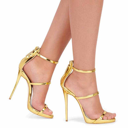 Women's Ankle Strap Stiletto Open Toe Sandals Sexy Triple Strappy High Heels