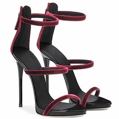 Womens Ankle Strap Stiletto Open Toe Sandals Sexy Triple Strappy High Heels