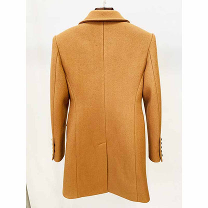 Women's Lapel Double Breasted Belted Mid Long Outwear Winter Coat