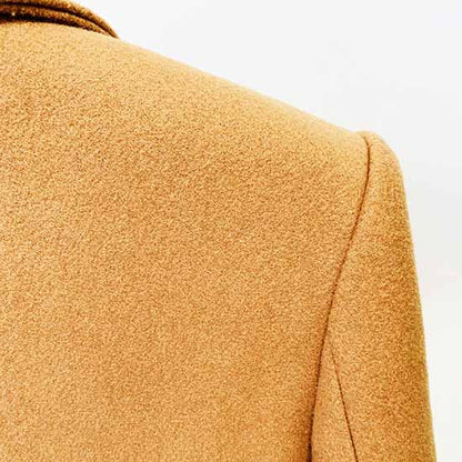 Women's Lapel Double Breasted Belted Mid Long Outwear Winter Coat