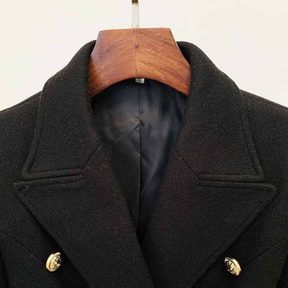 Women's Lapel Double Breasted Belted Mid Long Outwear Winter Coat