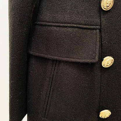 Women's Lapel Double Breasted Belted Mid Long Outwear Winter Coat