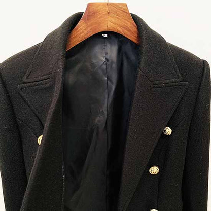 Women's Lapel Double Breasted Belted Mid Long Outwear Winter Coat