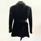 Women black double breasted coat belted velvet medium length coat