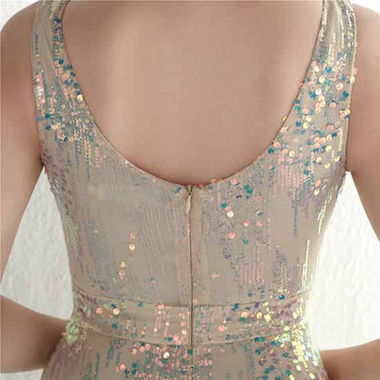Women Sequin Party Dress V-Neck High Slit Dress Formal Evening Gowns S-4XL
