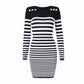 Women's long sleeve knitted minidress striped elegant dress