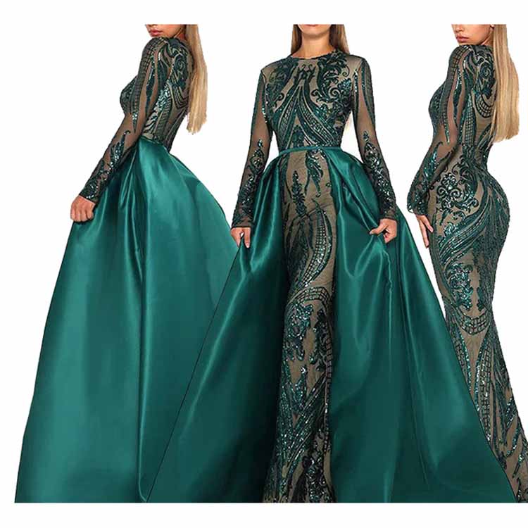 Women Satin Mermaid Prom Evening Party Dress Gown Detachable Train