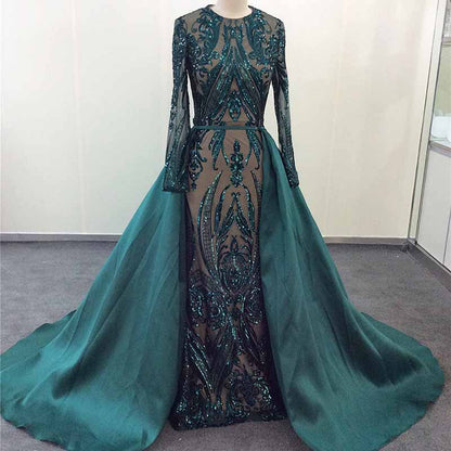 Women Satin Mermaid Prom Evening Party Dress Gown Detachable Train