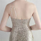 Women's Shinny Sequin Long Evening Dress One Shoulder Prom Gown