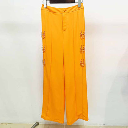 Women's Orange Pantsuit Single Button Flared Pants Suit Jacket + Trousers