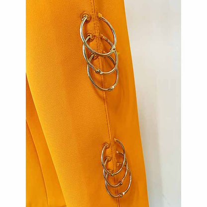 Women's Orange Pantsuit Single Button Flared Pants Suit Jacket + Trousers