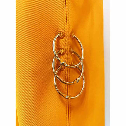 Women's Orange Pantsuit Single Button Flared Pants Suit Jacket + Trousers