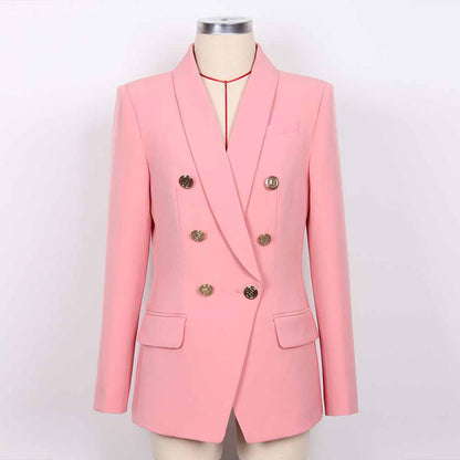 Women Pink Double-Breasted Tailored Blazer