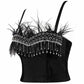 Women's sexy bustier push up crop top club party corset top bra with feather