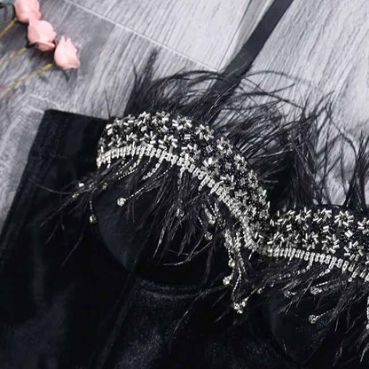 Women's sexy bustier push up crop top club party corset top bra with feather