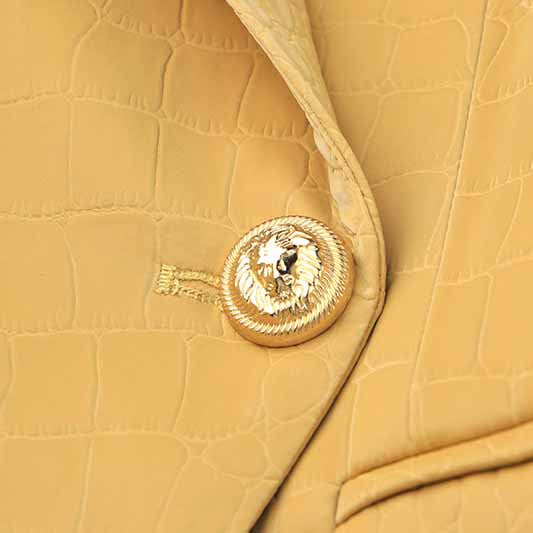 Women Velvet Yellow Double Breasted Blazer Gold Buttons Jacket