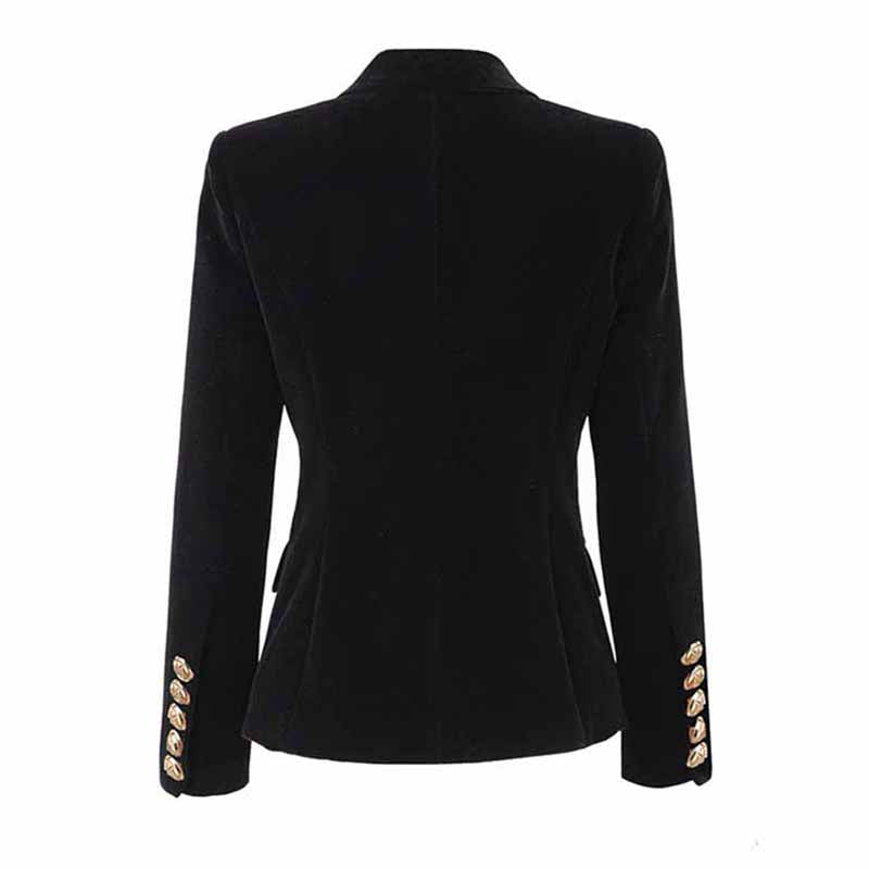 Women Velvet Black Double Breasted Blazer Gold Buttons Jacket