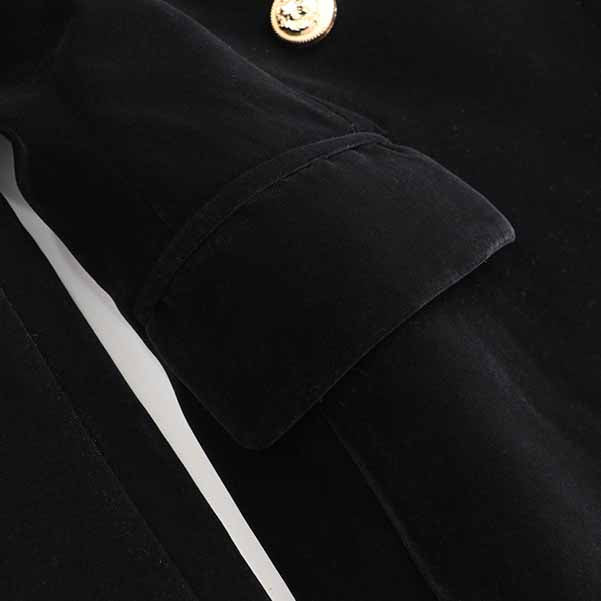 Women Velvet Black Double Breasted Blazer Gold Buttons Jacket