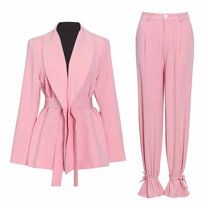 Women's Lace Up Suits High Waisted Two Pieces Pantsuit Colors Black Pink White