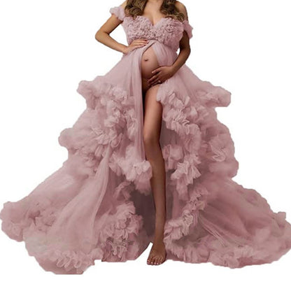 Ladies Gown Sheer Long Robe Puffy Tulle Robe Sheer for Maternity Dress