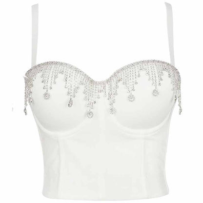 Women's Rhinestone Punk Bustier Crop Top Push Up Party Club Corset Top Bra