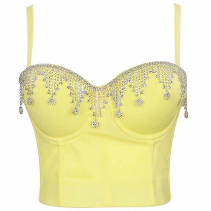 Women's Rhinestone Punk Bustier Crop Top Push Up Party Club Corset Top Bra