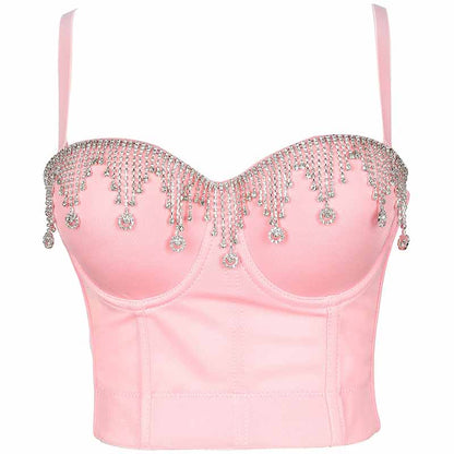 Women's Rhinestone Punk Bustier Crop Top Push Up Party Club Corset Top Bra