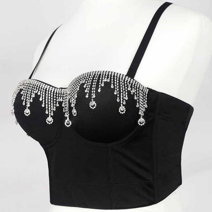 Women's Rhinestone Punk Bustier Crop Top Push Up Party Club Corset Top Bra