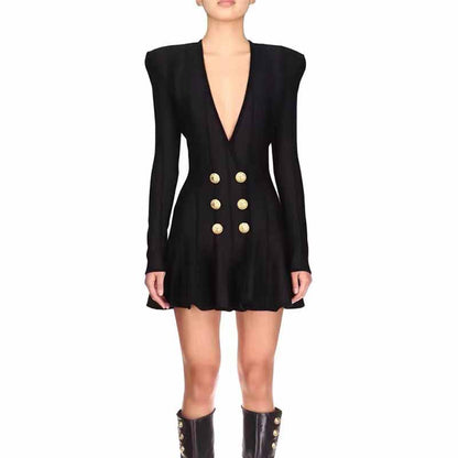 Women mini bodycon dress with sleeves v neck wrap knitted dress