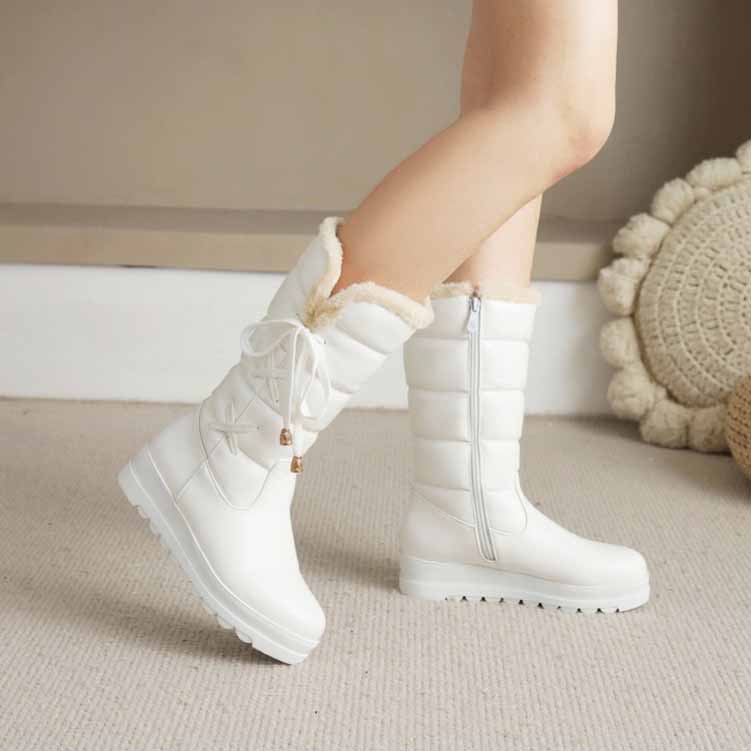 Ladies Warm Snow Boot Mid-calf Winter PU Leather Boots