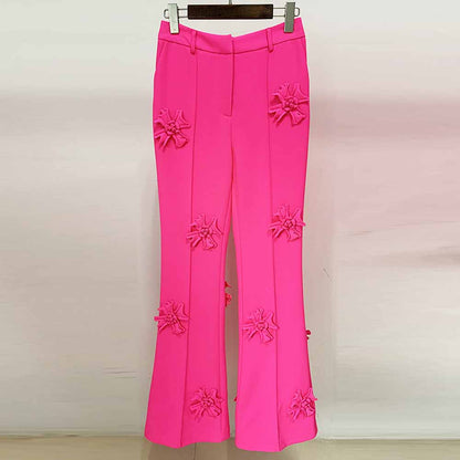 Women Crepe Couture Applique Pants Flared Trousers