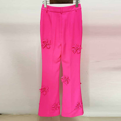 Women Crepe Couture Applique Pants Flared Trousers