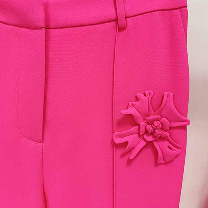Women Crepe Couture Applique Pants Flared Trousers