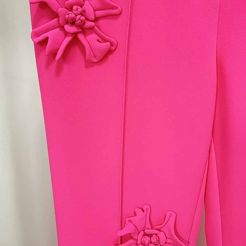 Women Crepe Couture Applique Pants Flared Trousers