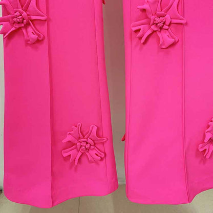 Women Crepe Couture Applique Pants Flared Trousers