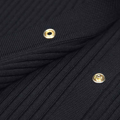 Women Knit Short Sleeves Cropped Top Knitted Cardigan Buttons Black Sweater