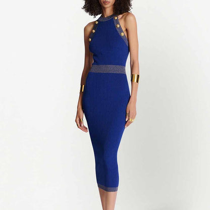 Women Knitted Knee Length Dress Ladies Sleeveless Body-con Dress